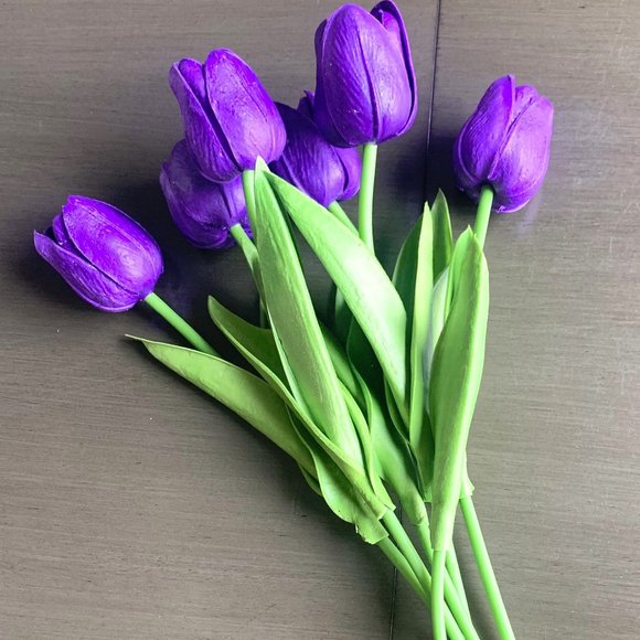 Bundle Bunch 6 Real Touch PU Purple Tulip Stems Artificial Spring Flowers New - Picture 3 of 5